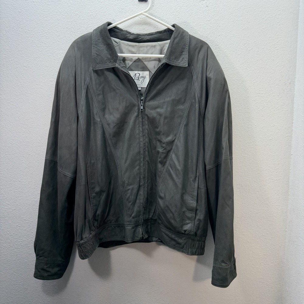 Vintage Bomber Remy Soft Leather Jacket Mens Size 44 L/XL Gray Made in USA Zip